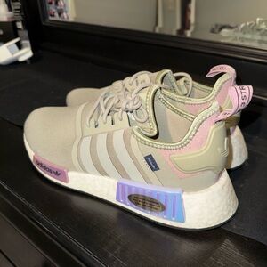 Adidas NMD R1 in Navy Green with Pink and Purple Accents